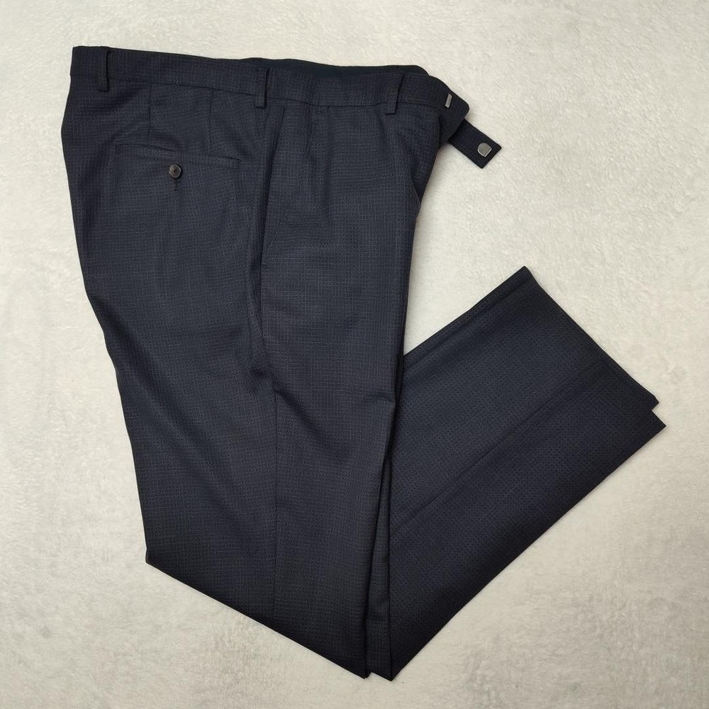 Hugo Boss Pants Mens 34x32 Blue Check Wool Flat Dress Slacks Work Trousers